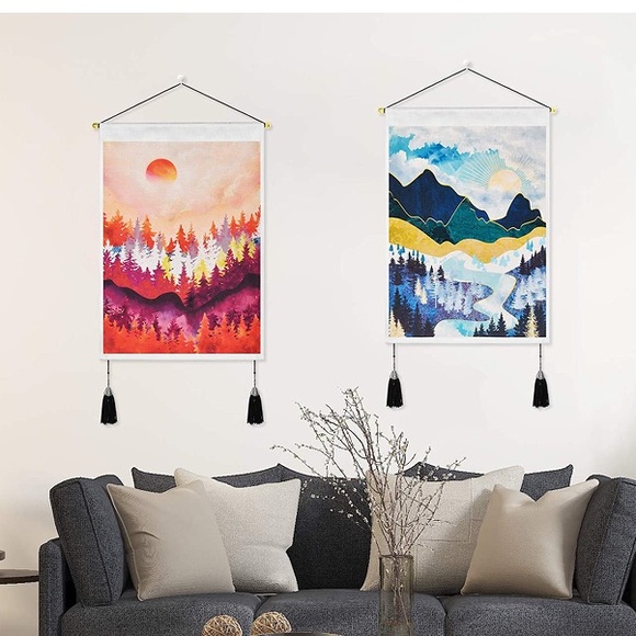 Retro Spring/Fall California Mountains Nature Pop Art Tapestry Wall Room Decor - Picture 2 of 7